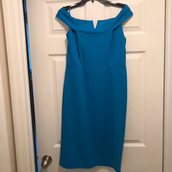 Love X Design Aqua Blue Off the Shoulder Dress Enclosed Zipper Back. New/ Large - Picture 2 of 7